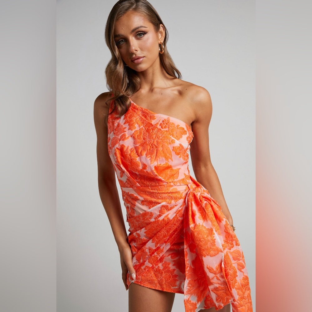 NWT Showpo one shoulder wrap front mini dress - orange